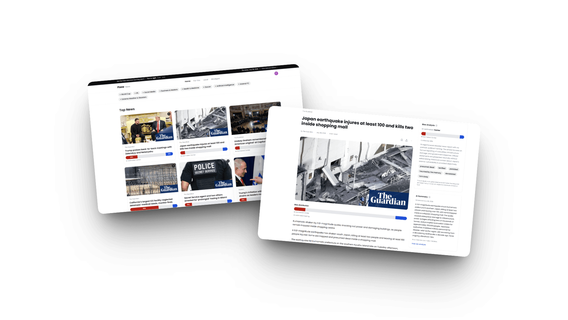 Pzew News — AI-powered news analysis dashboard with sentiment and framing insights